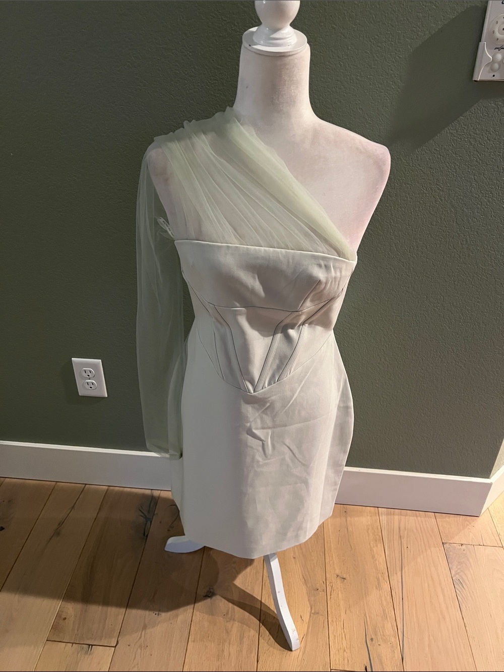One-Shoulder Cream Tulle Mini Dress